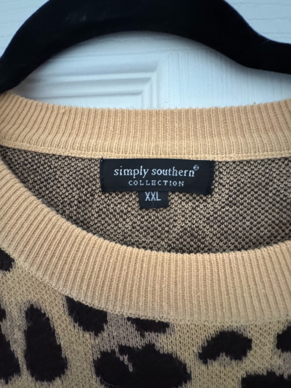 Simply Southern Tan and Black Leopard Print Crewneck Sweater